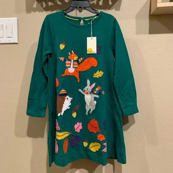 Girls Boden Big Appliqu Jersey Dress - Green Girls Boden Big Appliqu Jersey Dress - Green